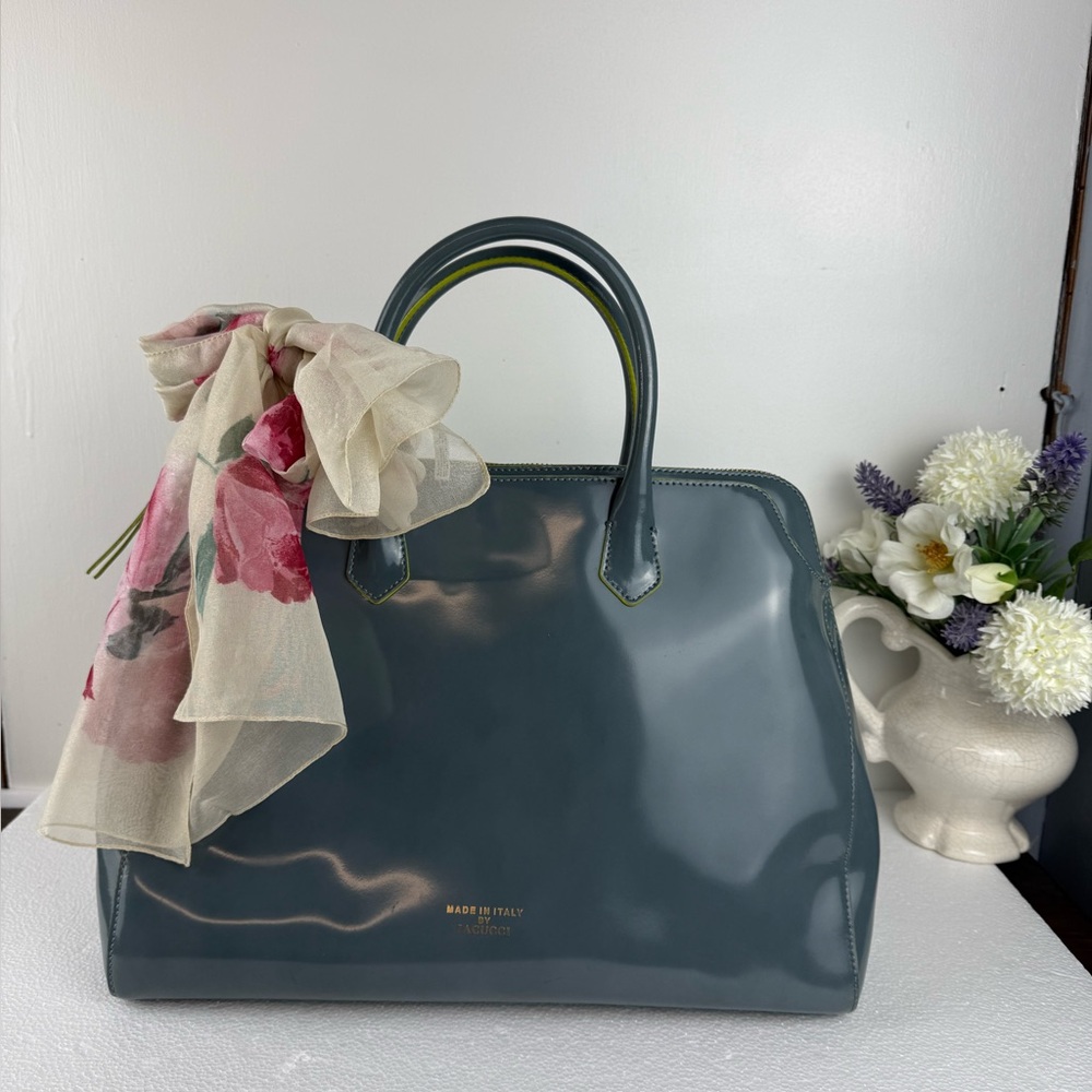 IACUCCI Made in Italy Blue Patent Leather Satchel Luxury Designer Style